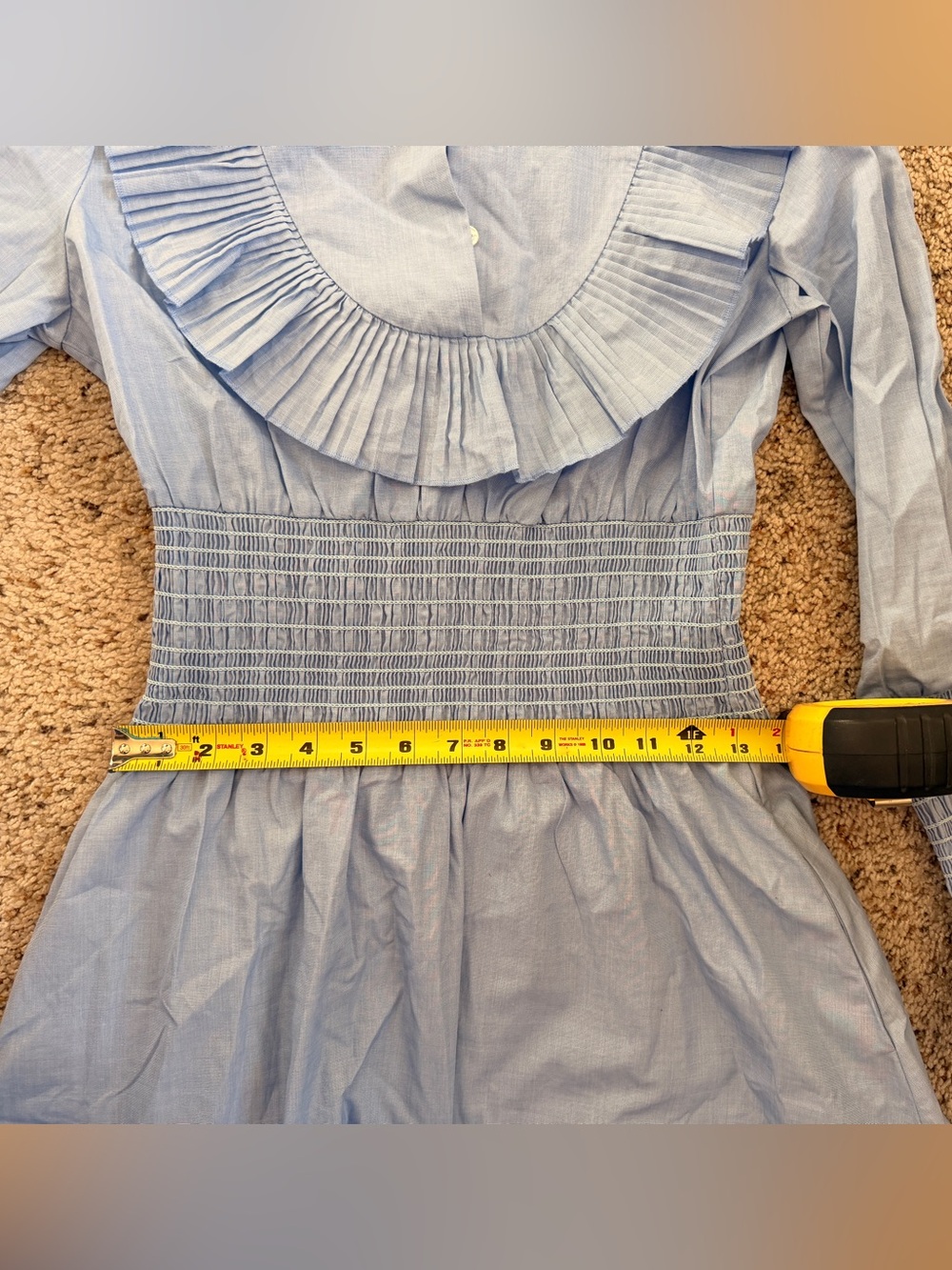 Tory Burch Smoked Cotton Dress Sky Blue Size 6 - Like New - Picture 9 of 13